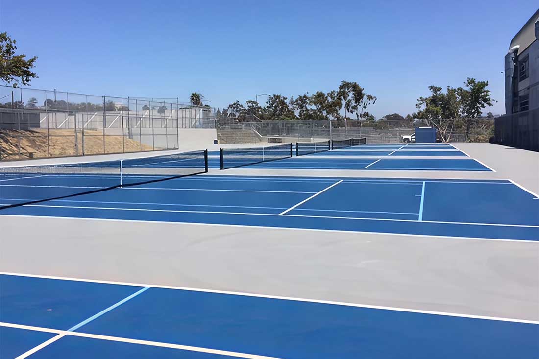 photo shows SD high school's tennis courts after resurfacing.