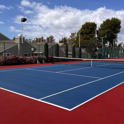 Tennis Court Construction With A Beautiful Patriot Color Palette Built In Irvine Grove, Irvine California By Ferandell Tennis Courts.