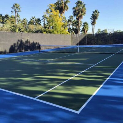 Ferandell Tennis Courts Built This Beautiful Tennis Court With A Very Popular Color Palette Of Blue And Green.