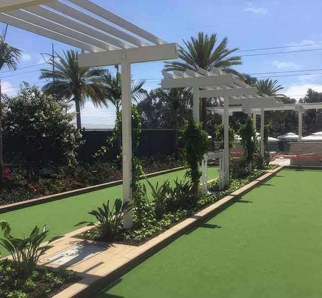 photo shows two bocce ball courts built for the bay club by ferandell tennis courts
